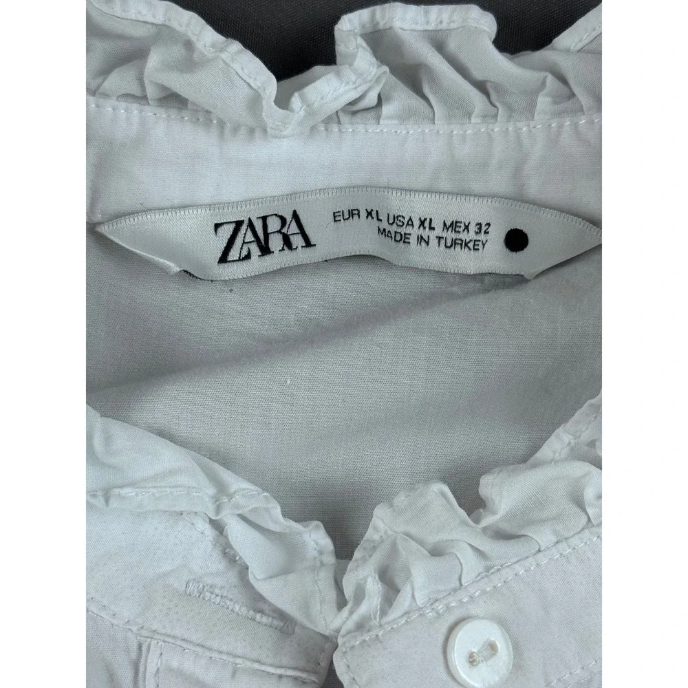 Zara White Cotton Eyelet Lace Ruffle Collar Puff Sleeve Blouse XL Victorian